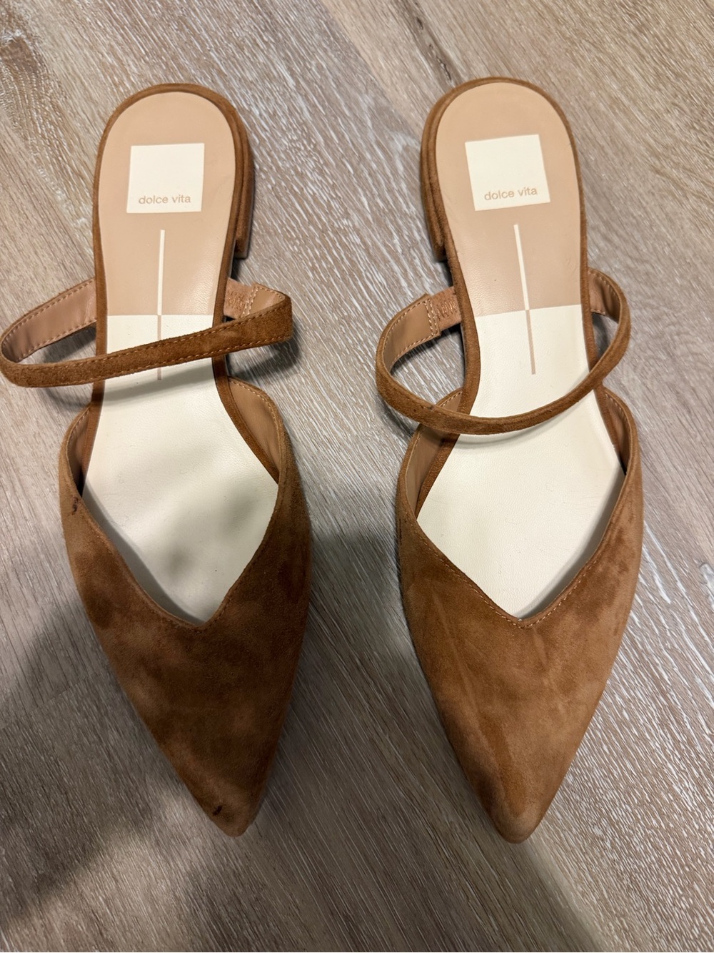 Dolce Vita Tan Suede Pointed Toe Ankle-Strap Mule